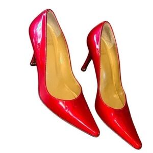 Stuart Weitzman Red Patent Leather Pointed Toe‎ Stiletto Pumps Heels Sexy Size 5